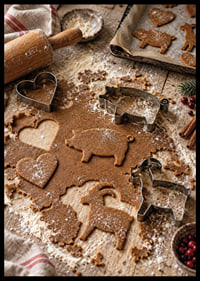 La masa de pan de jengibre, los moldes y la harina crean un ambiente navideño cálido y acogedor.-6