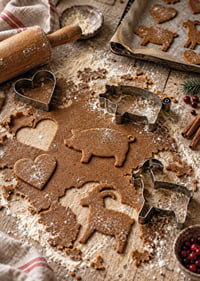 La masa de pan de jengibre, los moldes y la harina crean un ambiente navideño cálido y acogedor.-7
