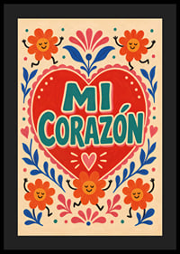 Punane süda looga "Mi Corazón", tantsivate lillede ja rõõmsa rahvaliku romantikaga.-4