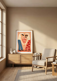 Speelse illustratie van een stel dat een hart vormt rond een liefdevolle groet.-8