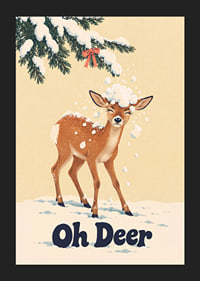 Divertida ilustración invernal de un ciervo bajo ramas cubiertas de nieve.-5