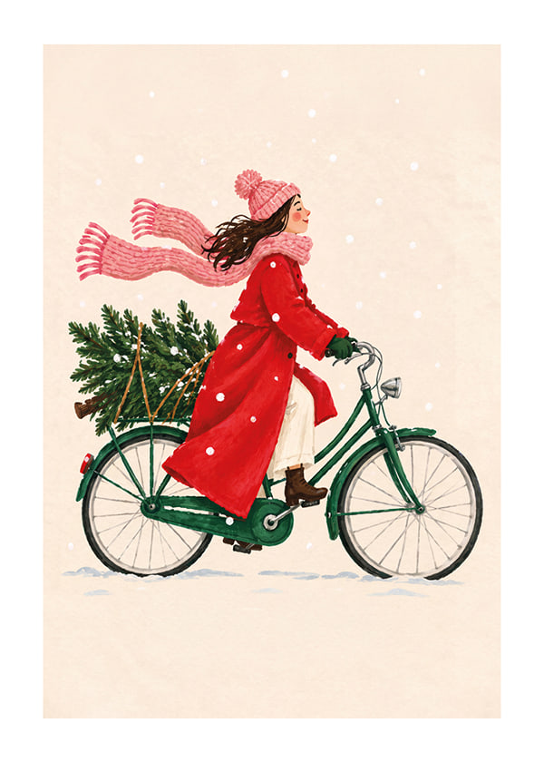 Póster Snowy Holiday Cyclist
