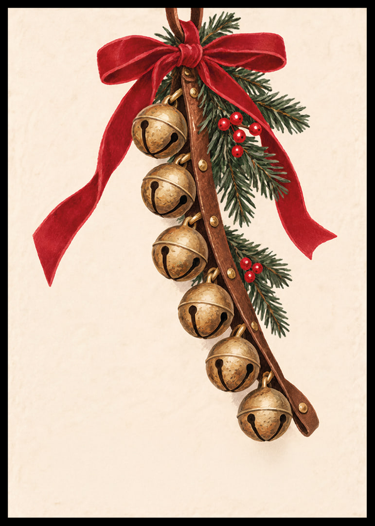 A piros masnival és fenyőágakkal díszített arany harangok meleg karácsonyi hangulatot teremtenek.-12