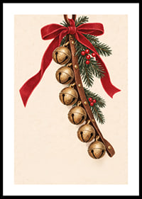 A piros masnival és fenyőágakkal díszített arany harangok meleg karácsonyi hangulatot teremtenek.-0