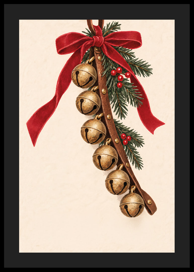 A piros masnival és fenyőágakkal díszített arany harangok meleg karácsonyi hangulatot teremtenek.-12