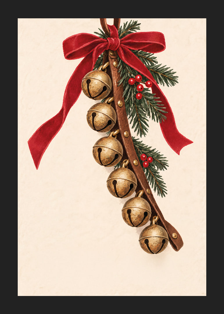 A piros masnival és fenyőágakkal díszített arany harangok meleg karácsonyi hangulatot teremtenek.-12
