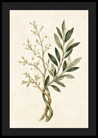Des fleurs d'un blanc transparent et des feuilles vert olive dans une aquarelle botanique apaisante.-4