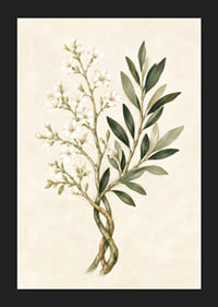 Des fleurs d'un blanc transparent et des feuilles vert olive dans une aquarelle botanique apaisante.-5