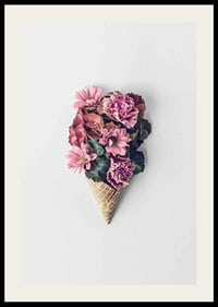 Photograph of pink flowers arranged in a waffle cone-2