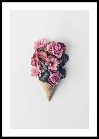 Photograph of pink flowers arranged in a waffle cone-0