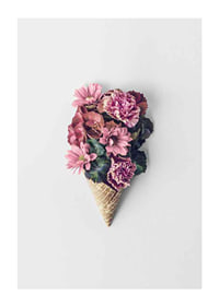 Photograph of pink flowers arranged in a waffle cone-1