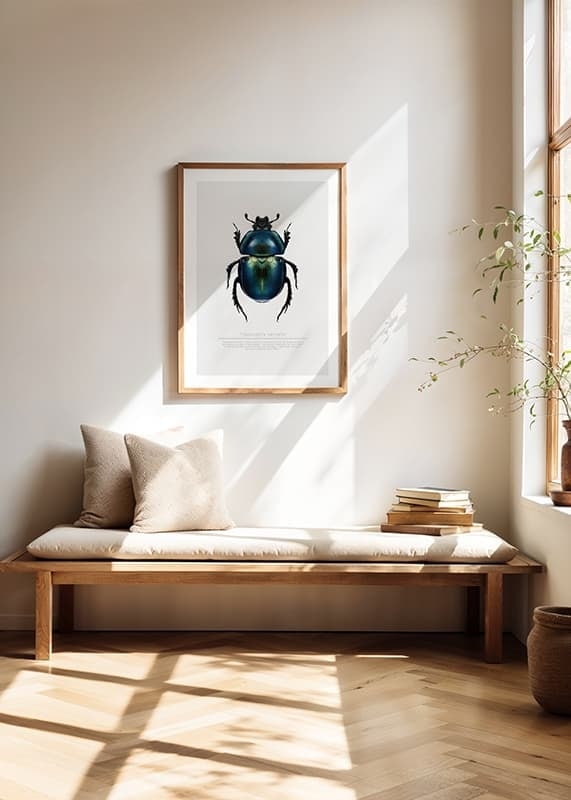 Illustrated beetle in blue and green shades on white background-12