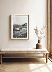 Two goats on rocky road in wintery mountain landscape-8
