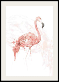 Akvareļu ilustrācija ar stāvošu flamingo rozā toņos-2