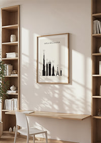 Illustration av silhuetter av berömda höga byggnader, svartvit-8