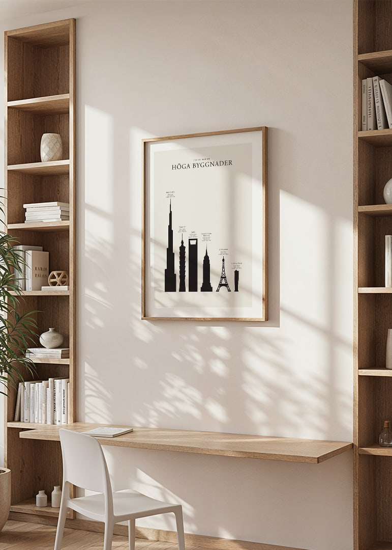 Illustration av silhuetter av berömda höga byggnader, svartvit-12