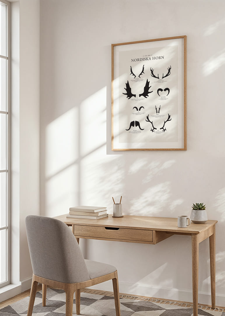 Illustrerade silhuetter av nordiska djurhorn i svartvitt-12