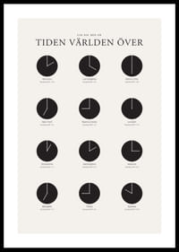 Grafisk illustration med världsklockor i svartvitt raster-0