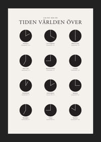 Grafisk illustration med världsklockor i svartvitt raster-5