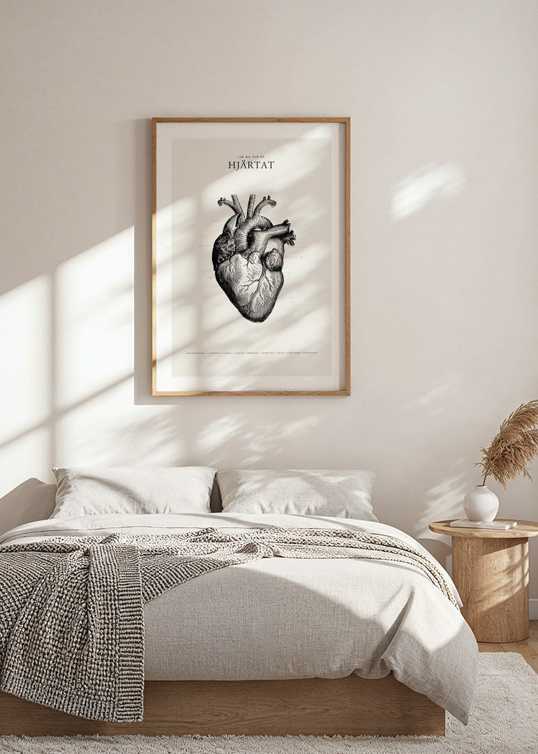 Detaljerad illustration av mänskligt hjärta i svartvitt-12