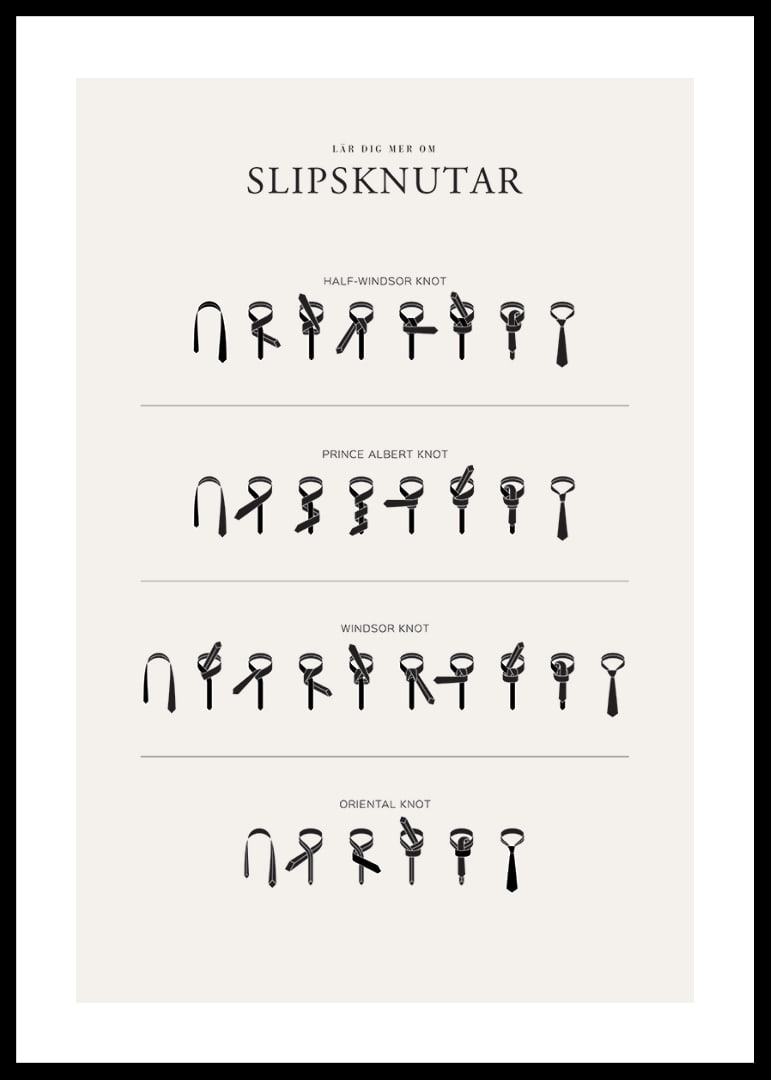 Illustrerade instruktioner för fyra slipsknutar i svartvitt-12