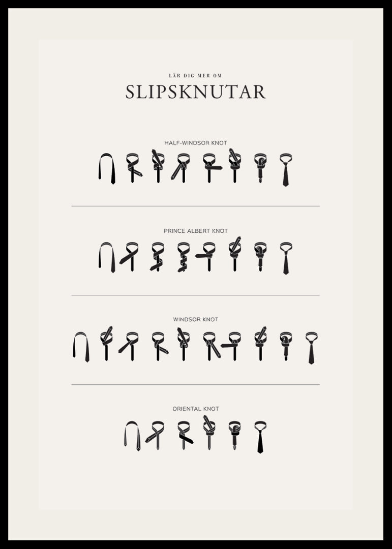 Illustrerade instruktioner för fyra slipsknutar i svartvitt-12
