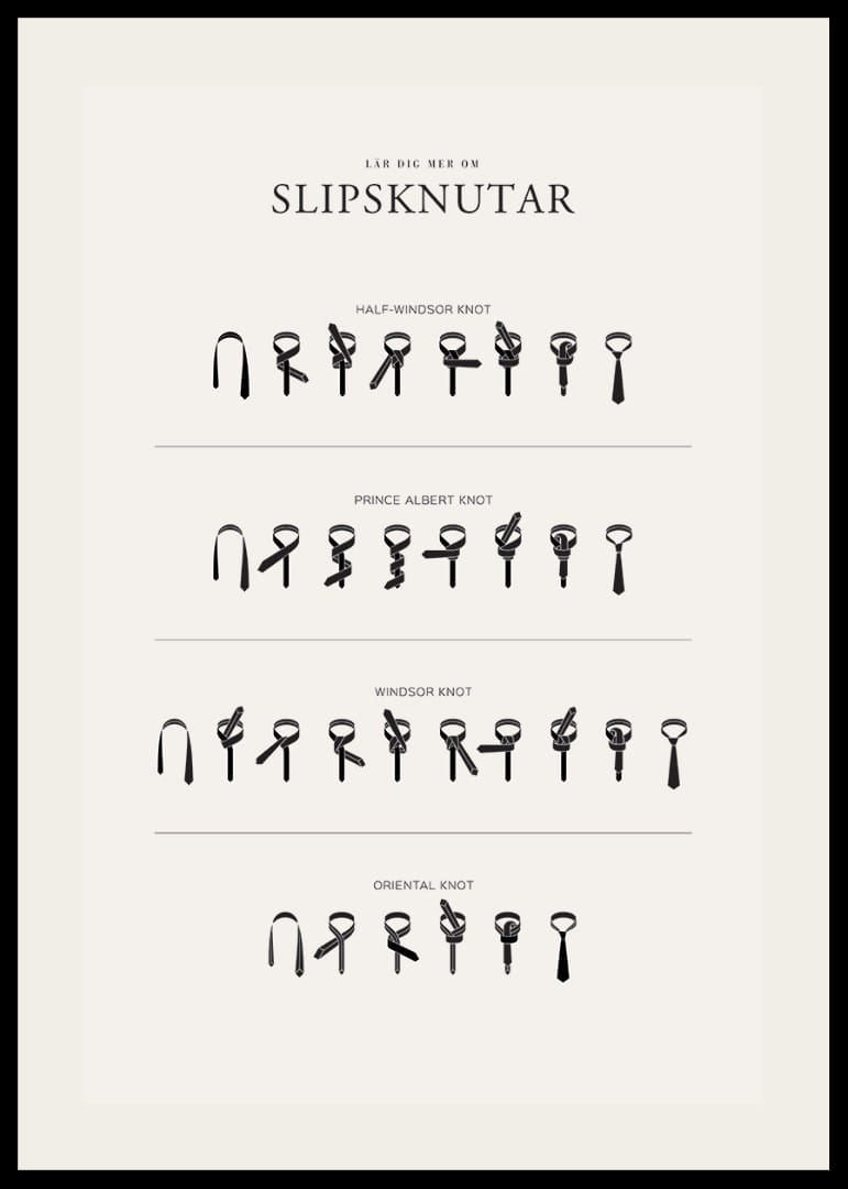 Illustrerade instruktioner för fyra slipsknutar i svartvitt-12