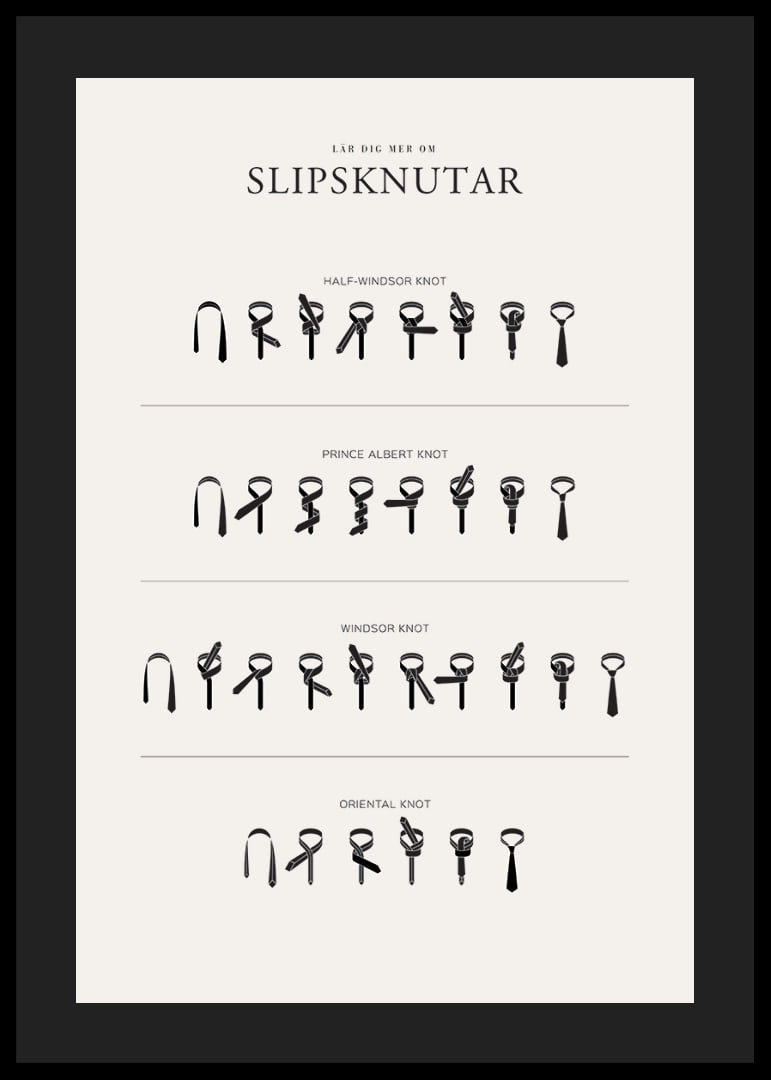 Illustrerade instruktioner för fyra slipsknutar i svartvitt-12