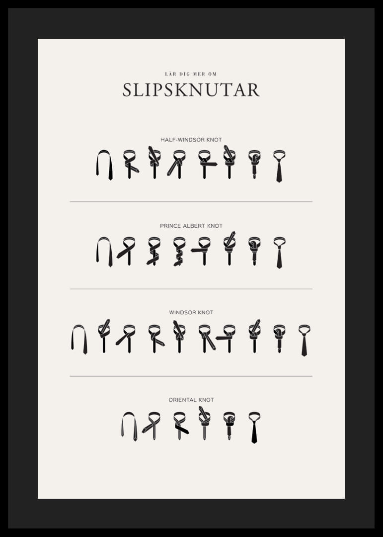 Illustrerade instruktioner för fyra slipsknutar i svartvitt-12