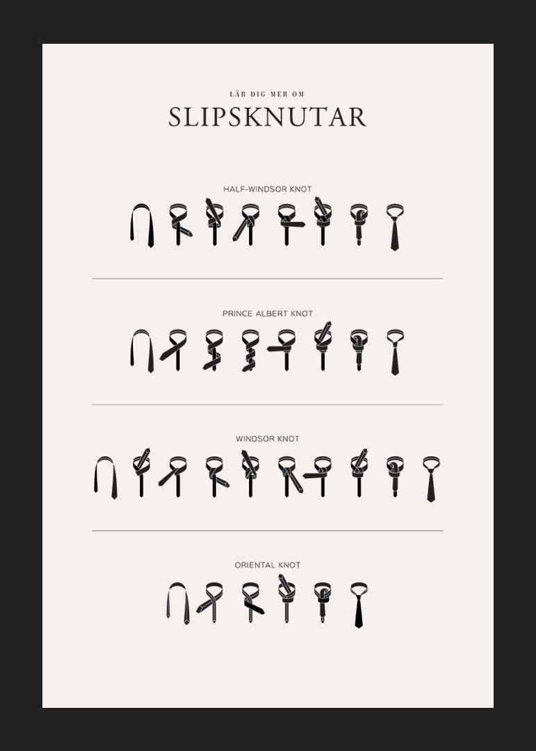 Illustrerade instruktioner för fyra slipsknutar i svartvitt-12