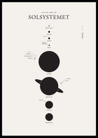 Minimalistisk illustration av solsystemets planeter svartvit-2
