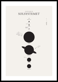 Minimalistisk illustration av solsystemets planeter svartvit-0