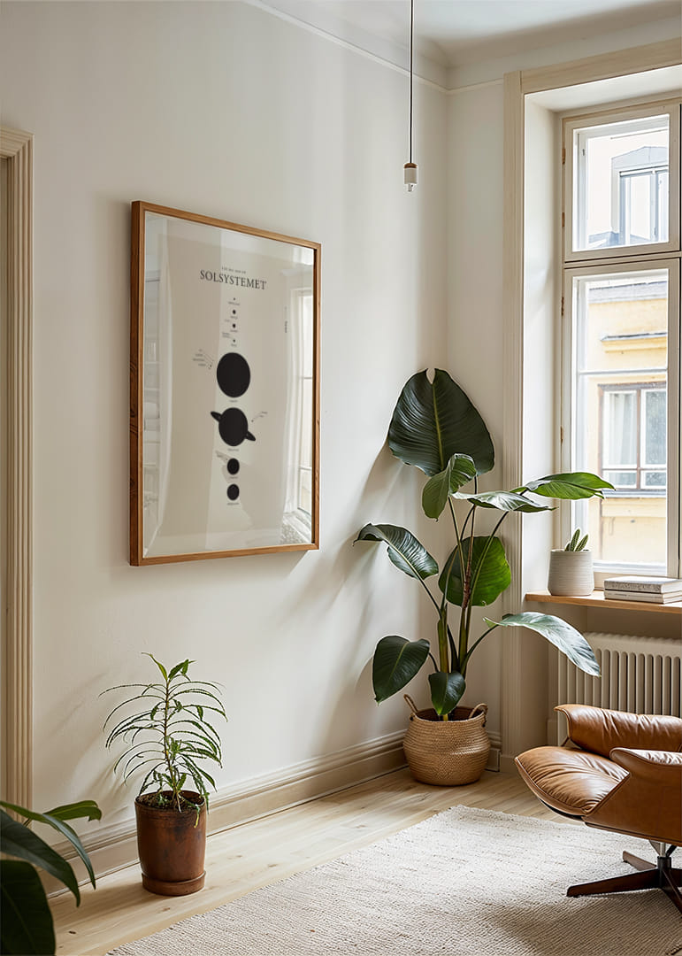 Minimalistisk illustration av solsystemets planeter svartvit-12