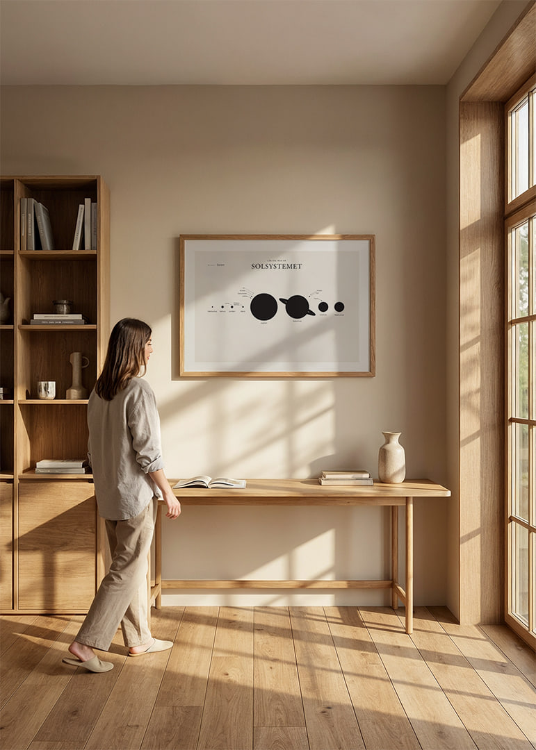 Illustration av solsystemets planeter i svartvitt-12