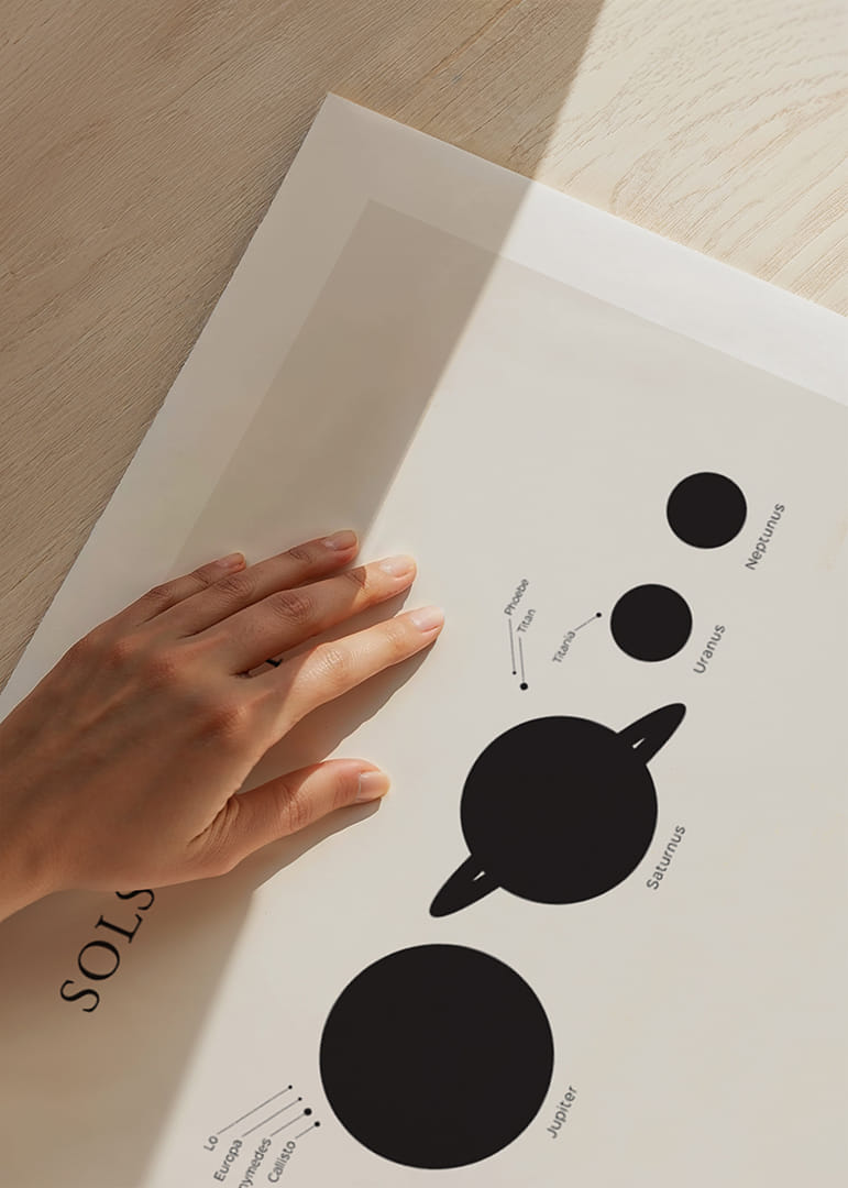 Illustration av solsystemets planeter i svartvitt-12