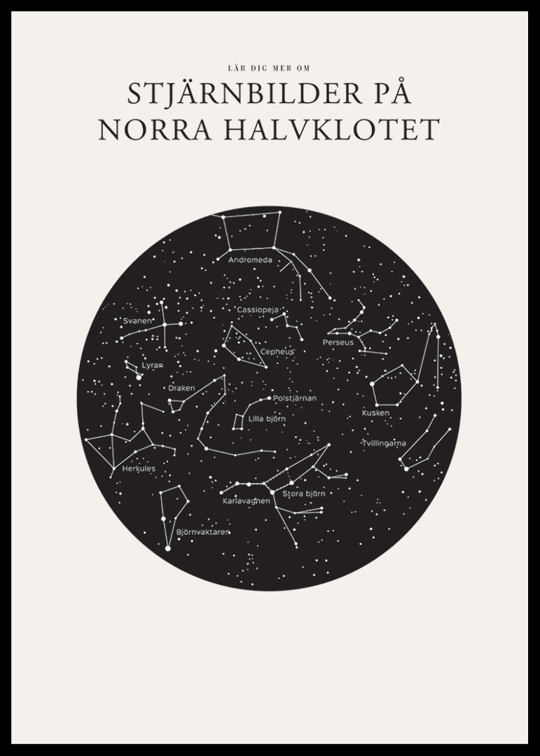 Grafisk illustration av stjärnbilder i svartvitt cirkelformat-12