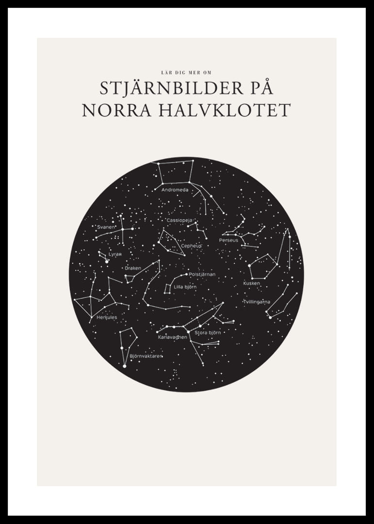 Grafisk illustration av stjärnbilder i svartvitt cirkelformat-12