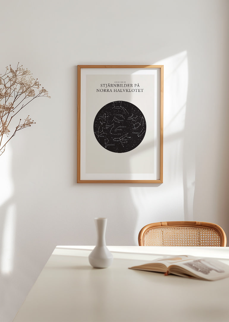 Grafisk illustration av stjärnbilder i svartvitt cirkelformat-12
