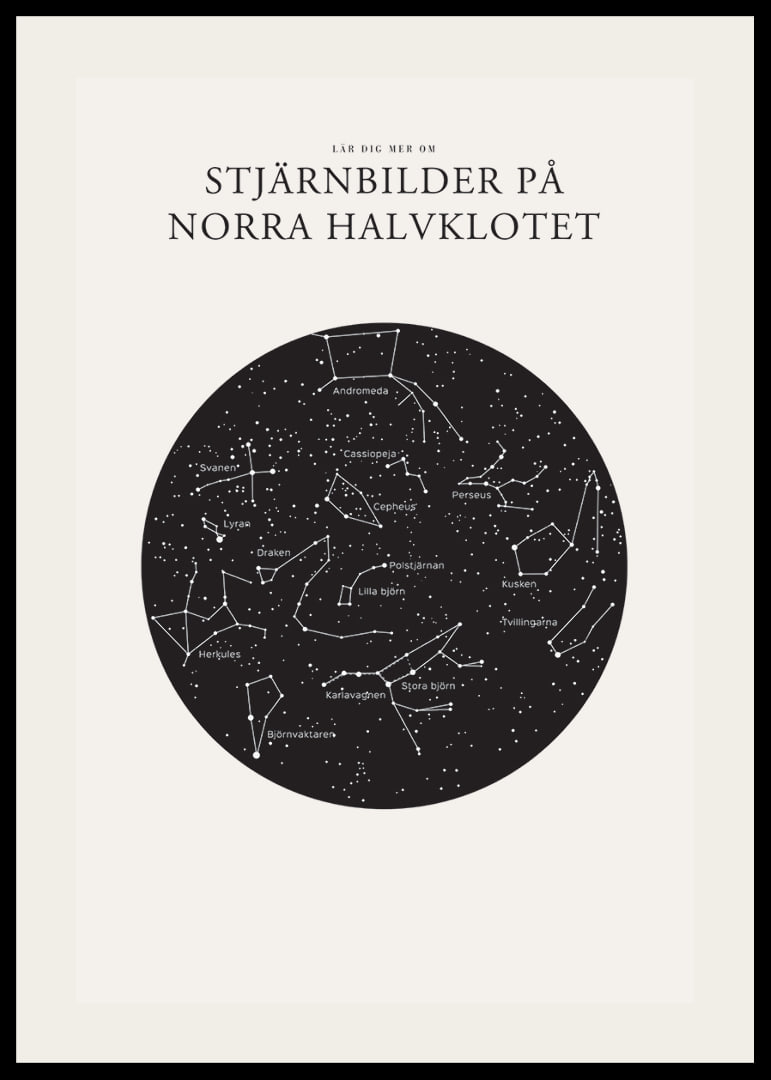 Grafisk illustration av stjärnbilder i svartvitt cirkelformat-12