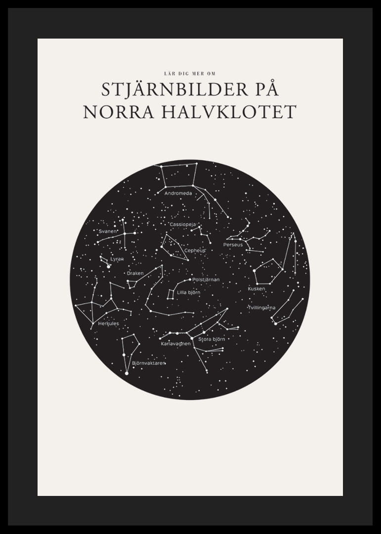 Grafisk illustration av stjärnbilder i svartvitt cirkelformat-12