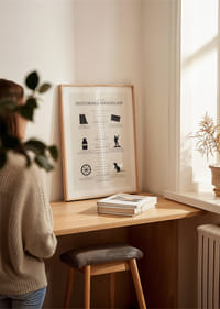 Svartvit tidslinje med ikoner och texter om historiska händelser-4