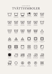 Svartvita tvättsymboler och förklarande textillustrationer-3