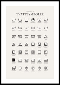 Svartvita tvättsymboler och förklarande textillustrationer-0