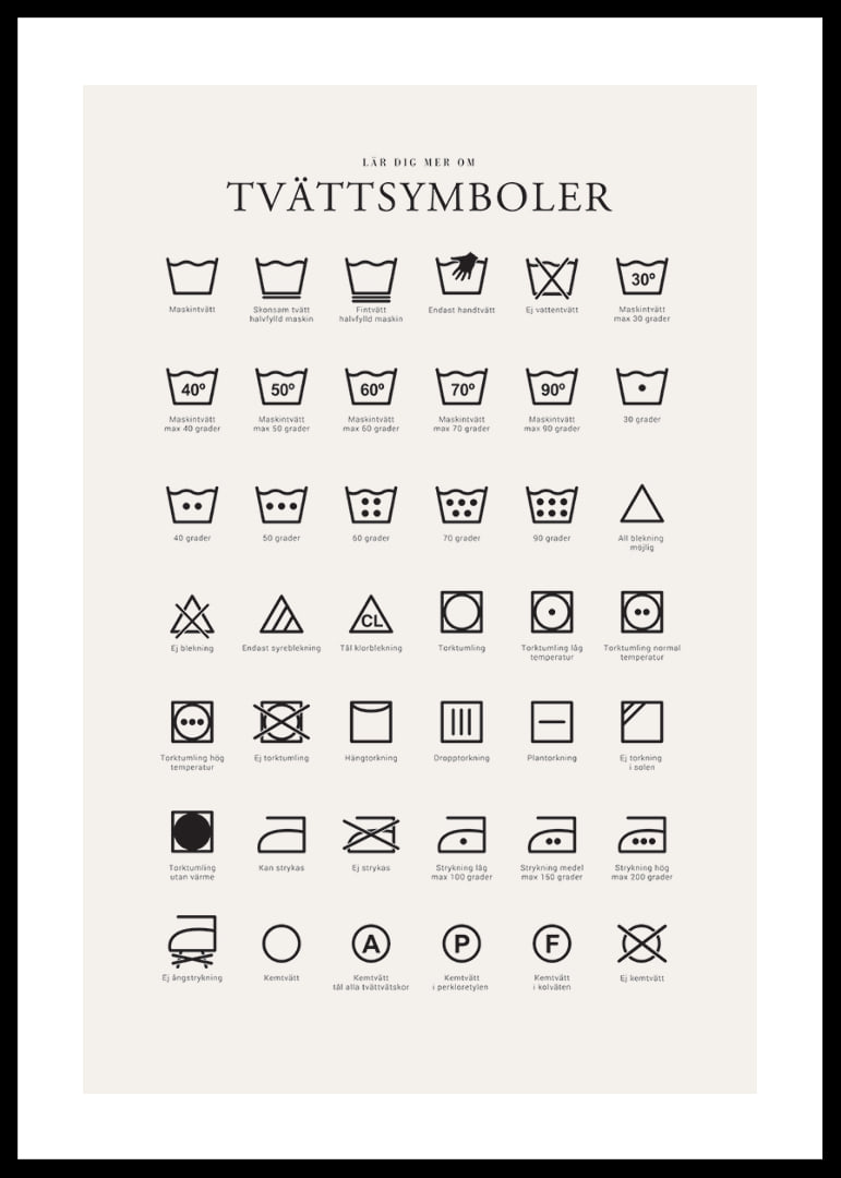 Svartvita tvättsymboler och förklarande textillustrationer-12