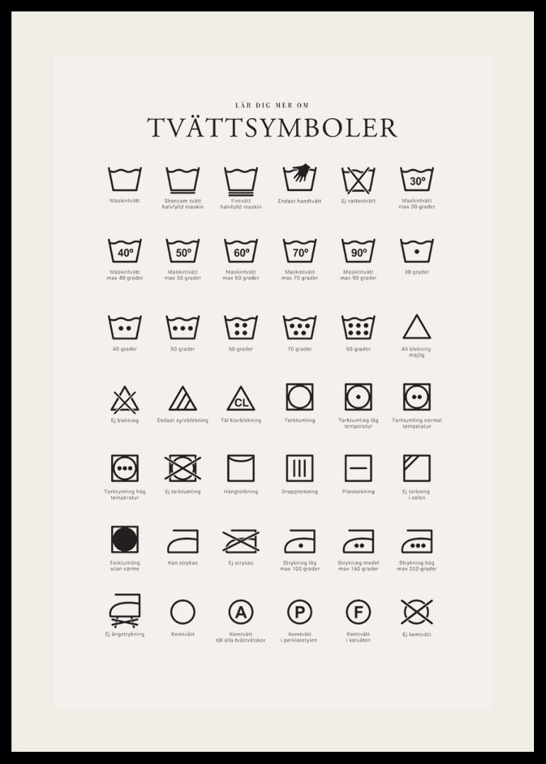 Svartvita tvättsymboler och förklarande textillustrationer-12