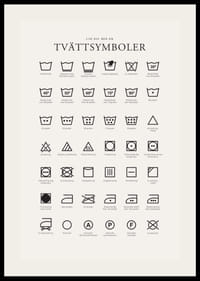 Svartvita tvättsymboler och förklarande textillustrationer-2