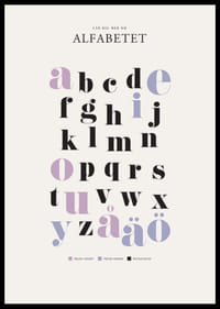 Illustrerat alfabet med färgmarkerade vokaler och konsonanter-2