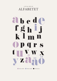 Illustrerat alfabet med färgmarkerade vokaler och konsonanter-3