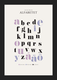 Illustrerat alfabet med färgmarkerade vokaler och konsonanter-5