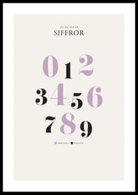 Stora siffror 0 till 9 i lila och svart mot ljus bakgrund-0